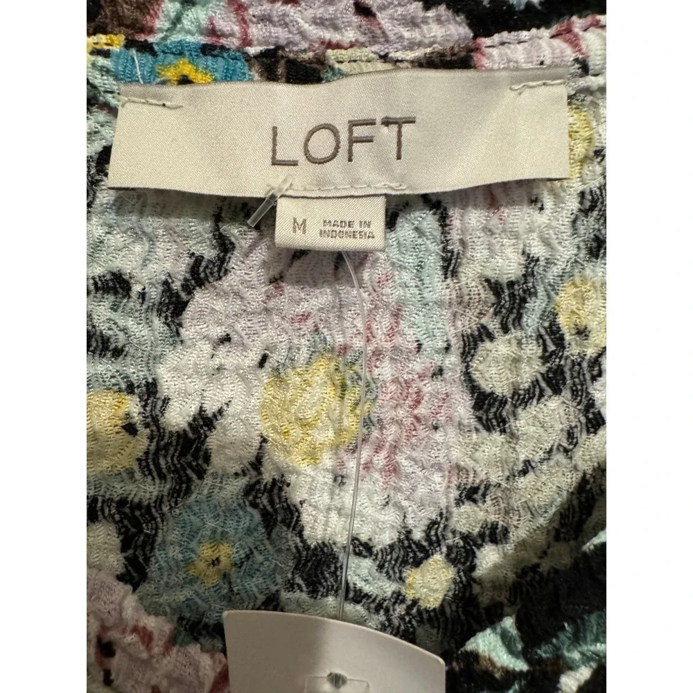 LOFT Floral Puff Sleeve Rushed Top Women's Size M Multicolor Fairy Cottagecore